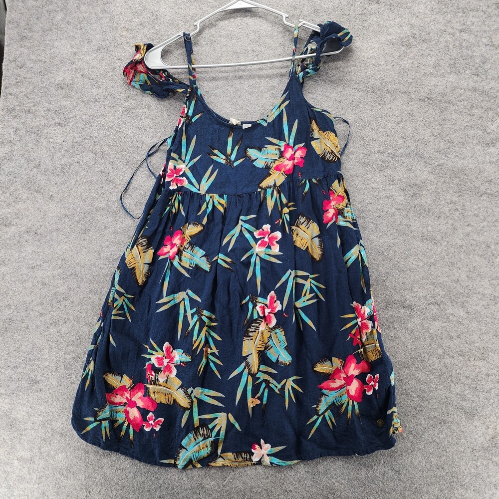 ROXY Dress Womens Medium Cold Shoulder Mini Blue Floral